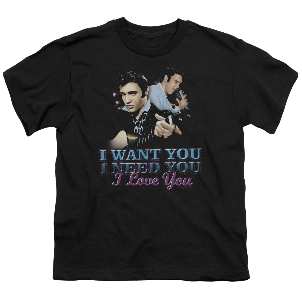 Elvis Presley - I Want You - Short Sleeve Youth 18/1 - Black T-shirt
