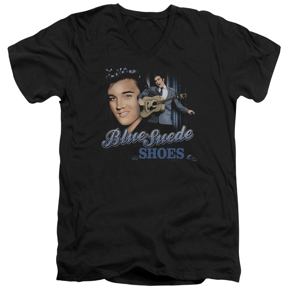 Elvis Presley - Blue Suede Shoes - Short Sleeve Adult V-neck - Black T-shirt
