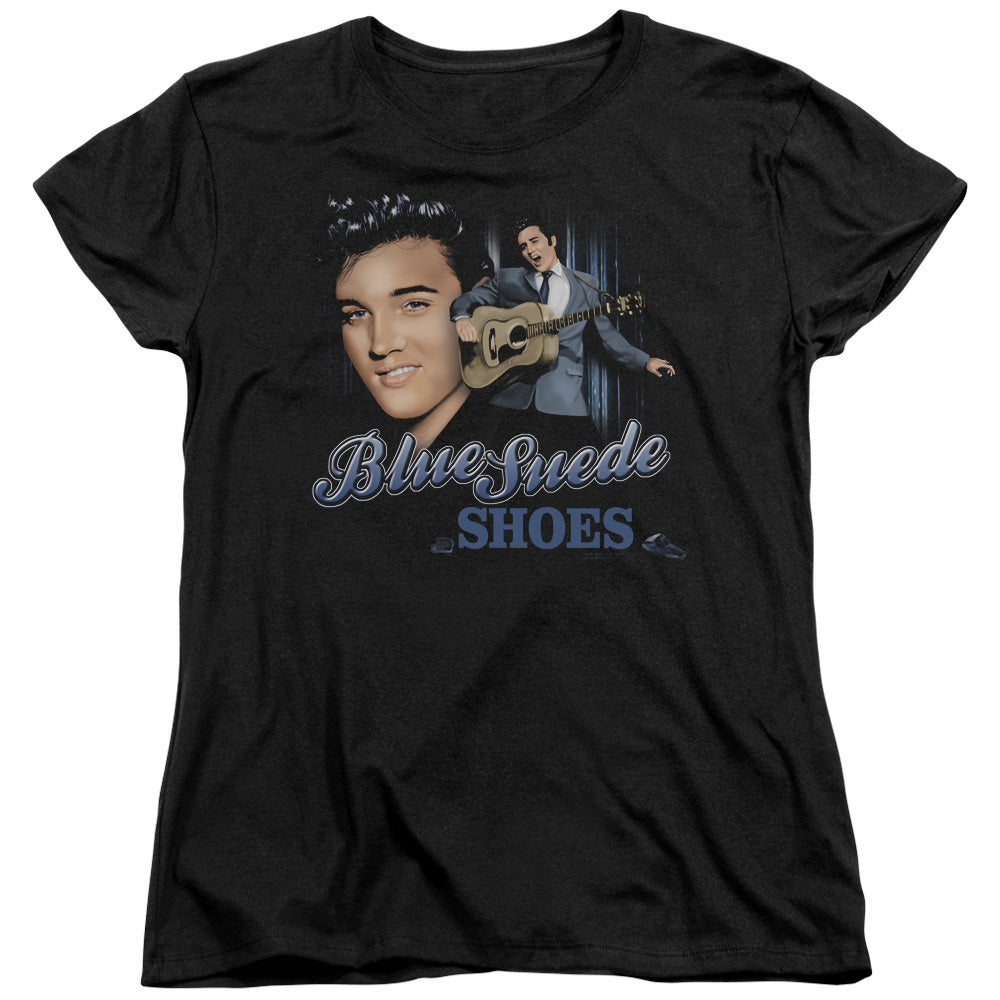 Elvis Presley - Blue Suede Shoes - Short Sleeve Womens Tee - Black T-shirt