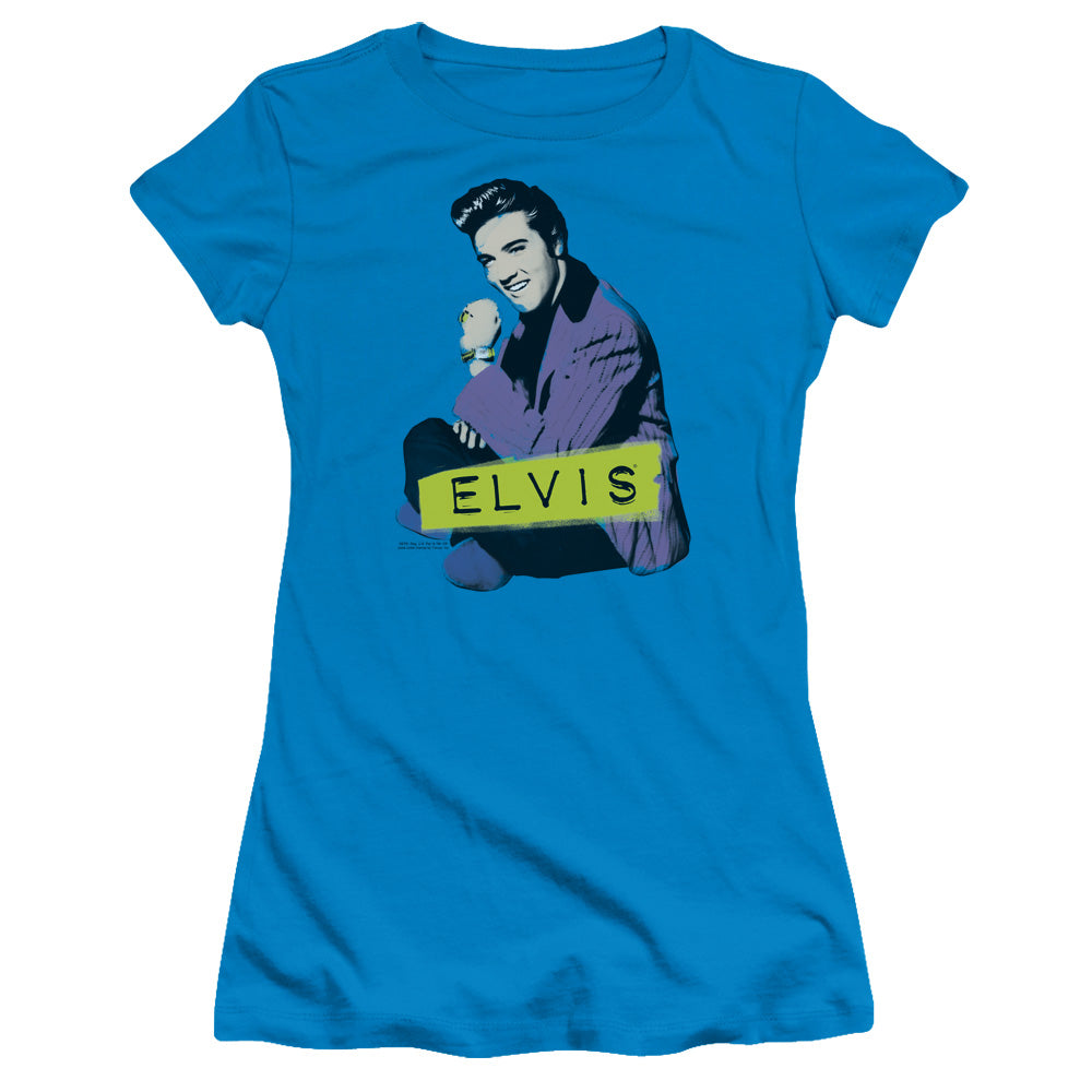 Elvis Presley - Sitting - Short Sleeve Junior Sheer - Turquoise T-shirt