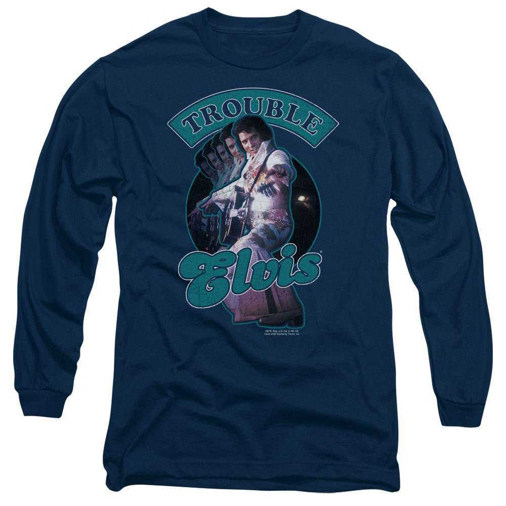 Elvis Presley - Total Trouble - Long Sleeve Adult 18/1 - Navy T-shirt