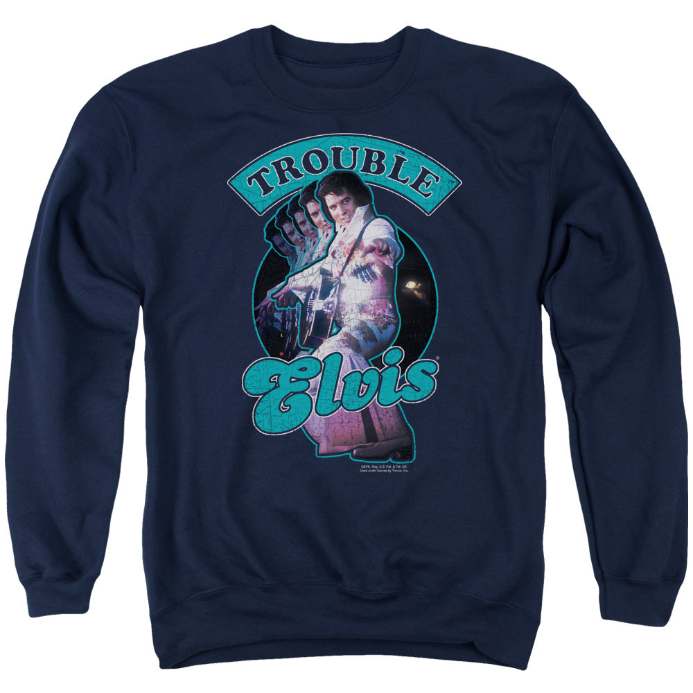 Elvis Presley - Total Trouble - Adult Crewneck Sweatshirt - Navy