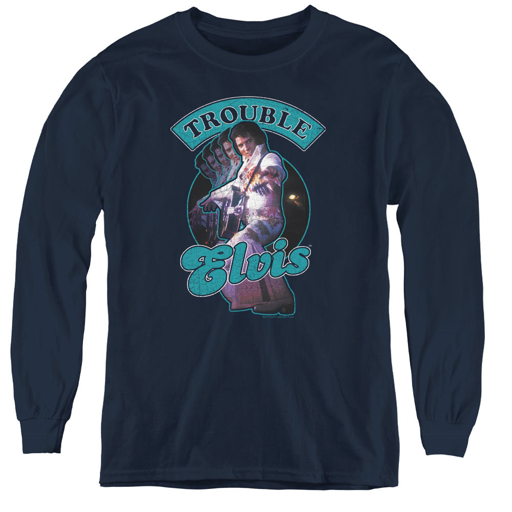 Elvis Presley - Total Trouble - Youth Long Sleeve Tee - Navy