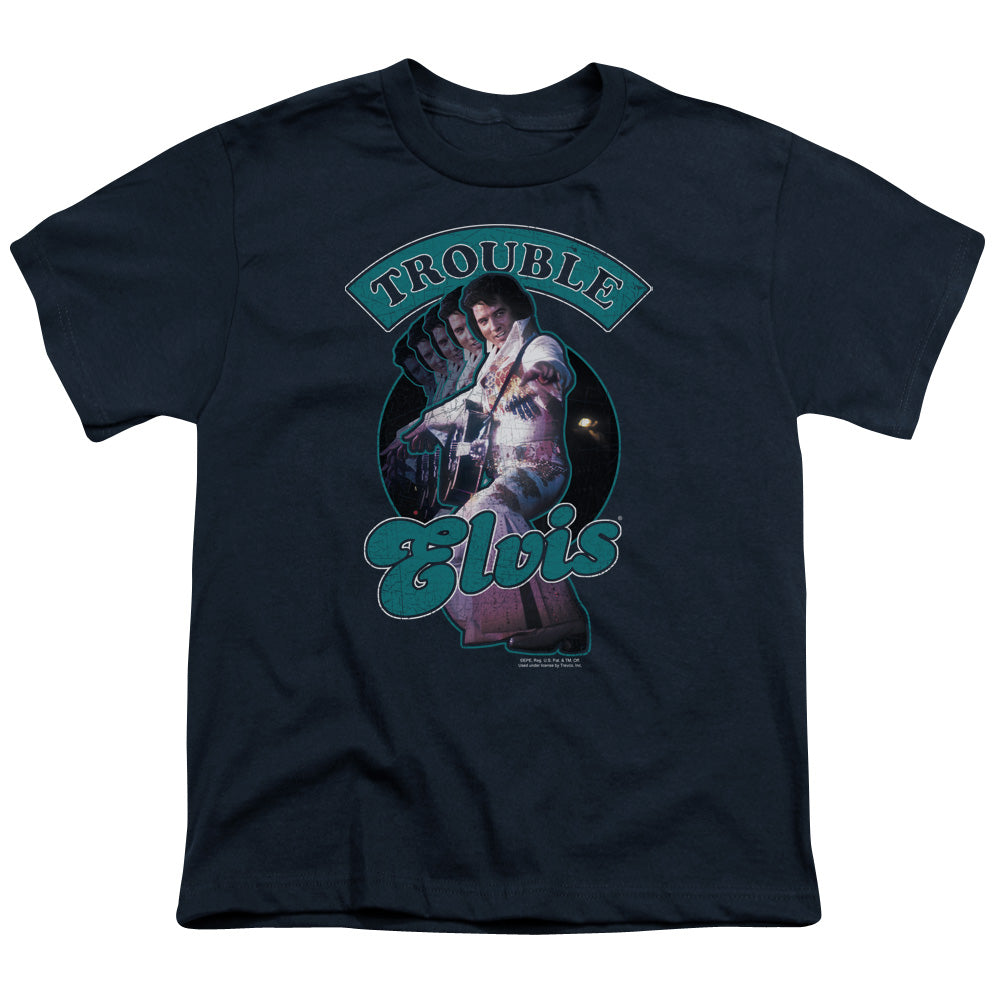 Elvis Presley - Total Trouble - Short Sleeve Youth 18/1 - Navy T-shirt