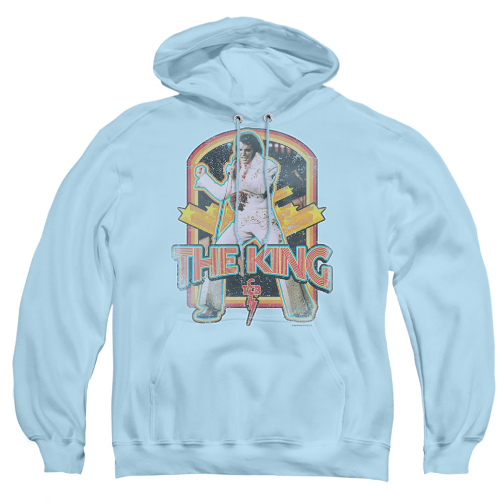 Elvis Presley - Distressed King - Adult Pull-over Hoodie - Light Blue