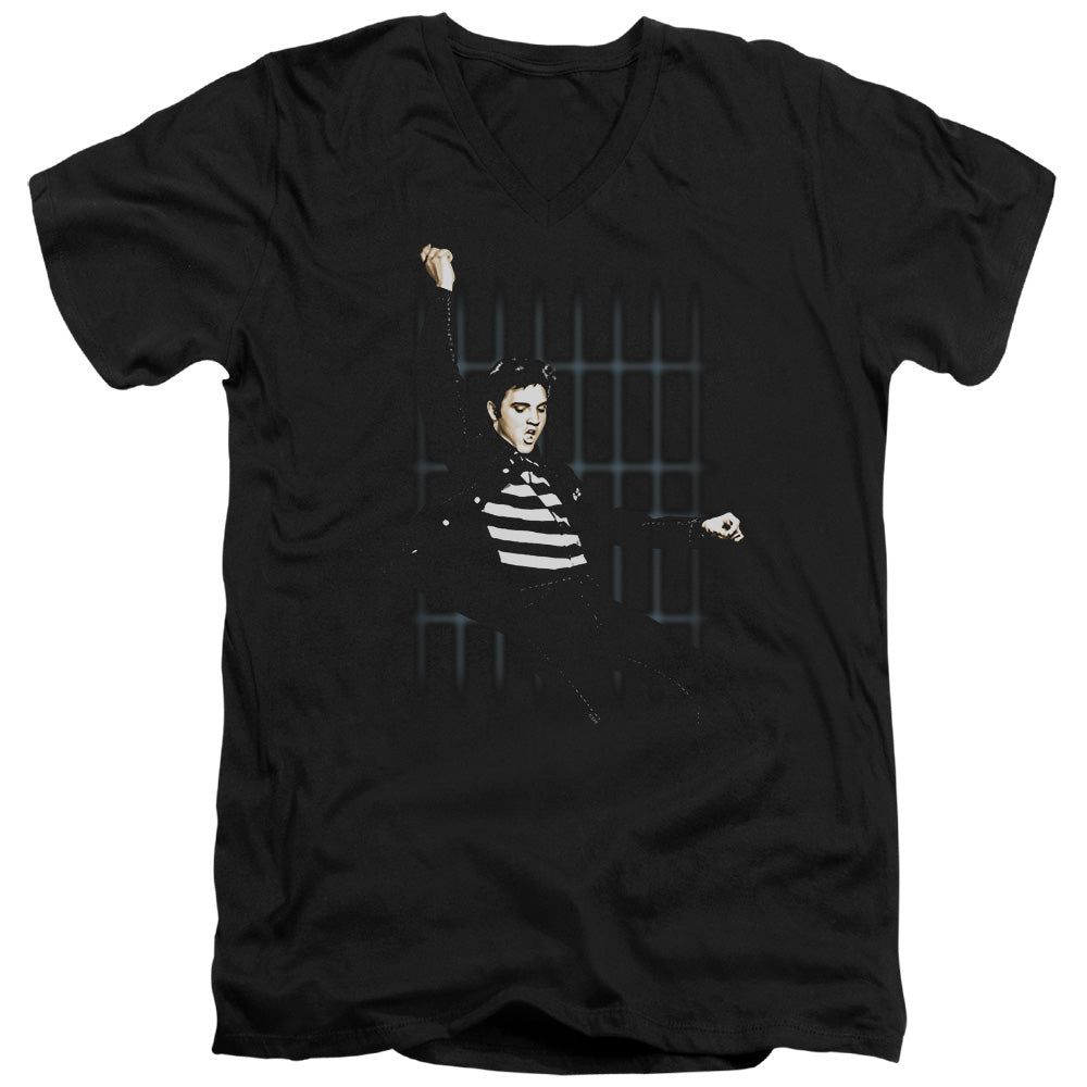 Elvis Presley - Blue Bars - Short Sleeve Adult V-neck - Black T-shirt