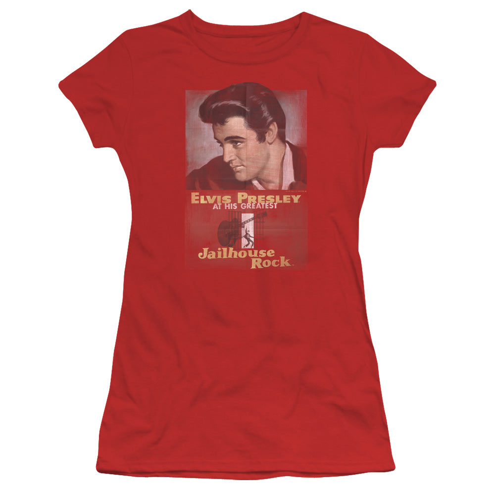 Elvis Presley - Jailhouse Rock Poster - Short Sleeve Junior Sheer - Red T-shirt