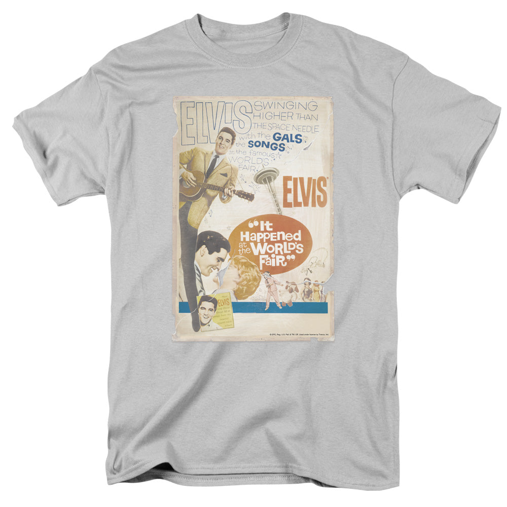 Elvis Presley - World Fair Poster - Short Sleeve Adult 18/1 - Silver T-shirt