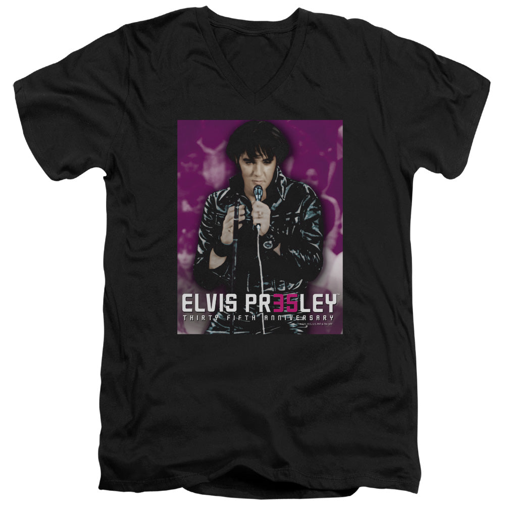 Elvis Presley - 35 Leather - Short Sleeve Adult V-neck - Black T-shirt