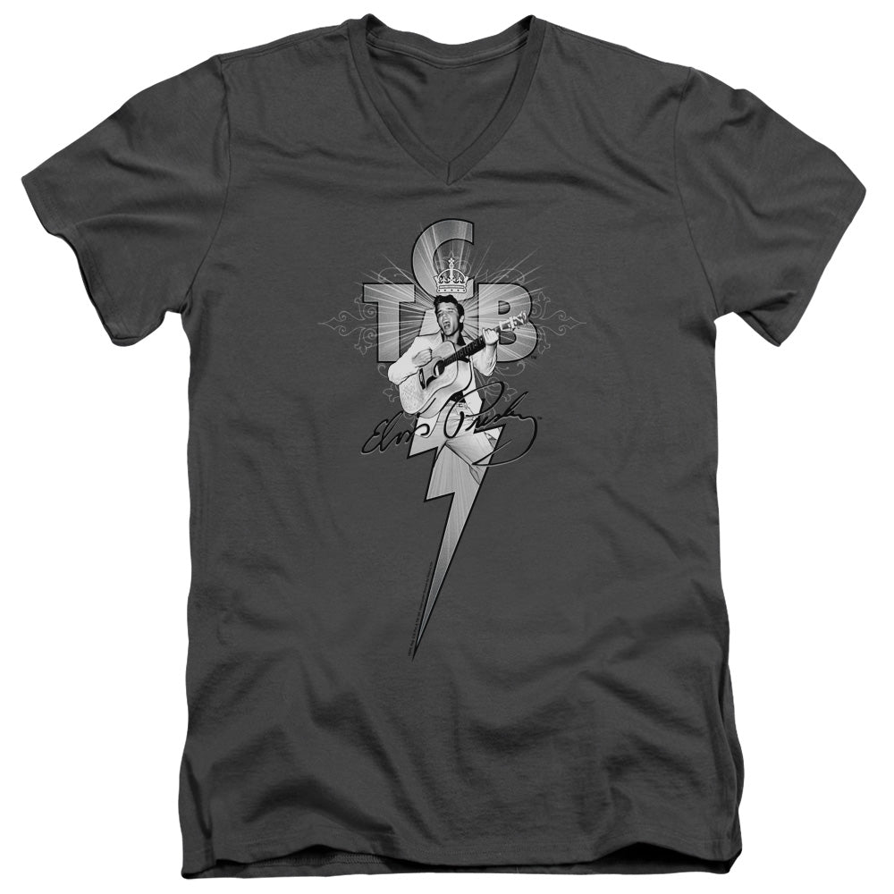 Elvis Presley - Tcb Ornate - Short Sleeve Adult V-neck - Charcoal T-shirt