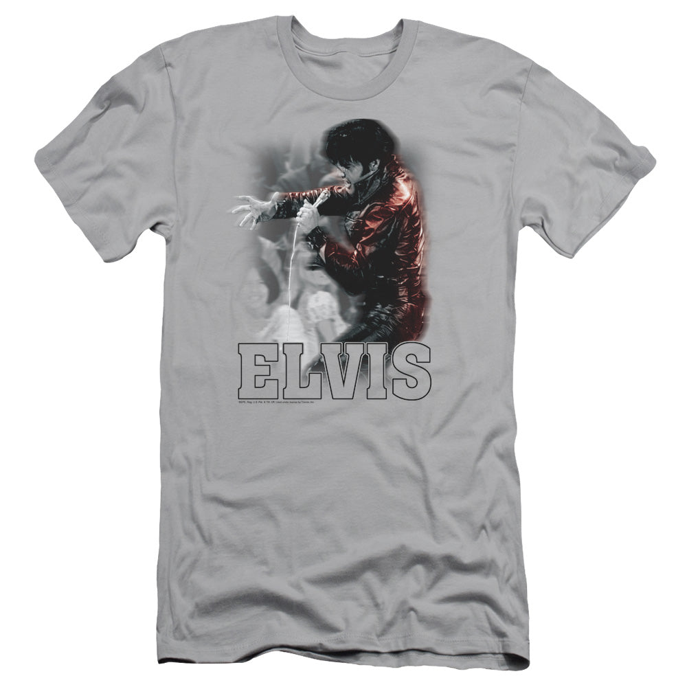 Elvis Presley - Black Leather - Short Sleeve Adult 30/1 - Silver T-shirt