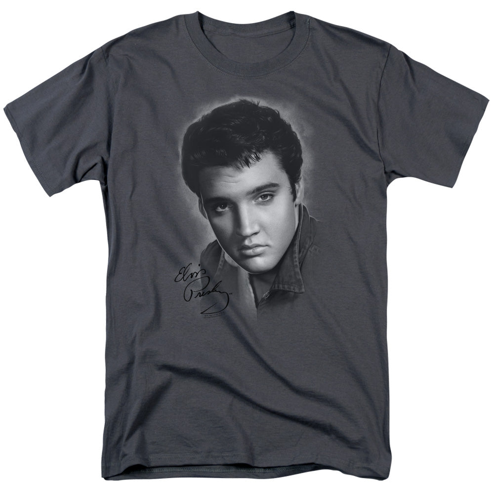 Elvis Presley - Grey Portrait - Short Sleeve Adult 18/1 - Charcoal T-shirt