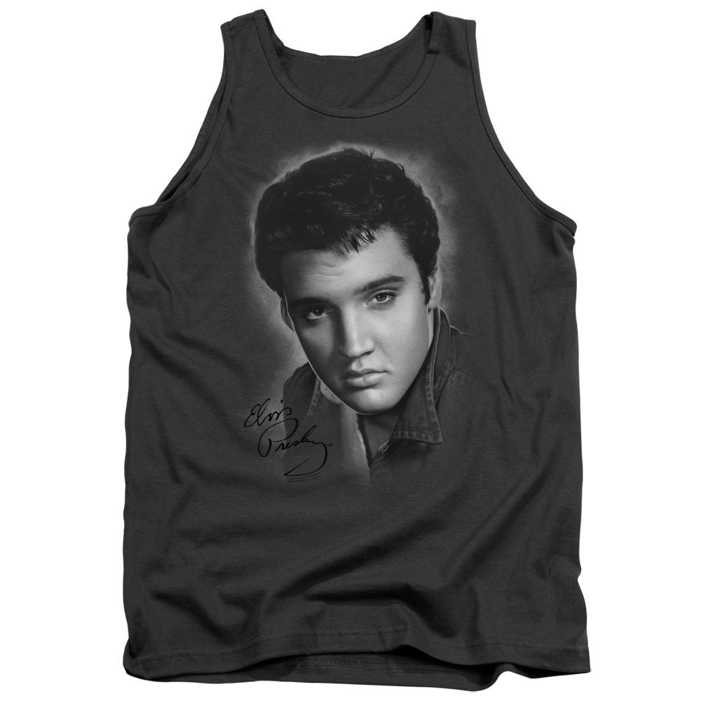 Elvis Presley - Grey Portrait - Adult Tank - Charcoal