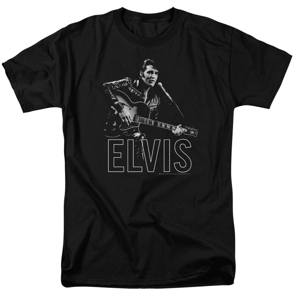Elvis Presley - Guitar In Hand - Short Sleeve Adult 18/1 - Black T-shirt
