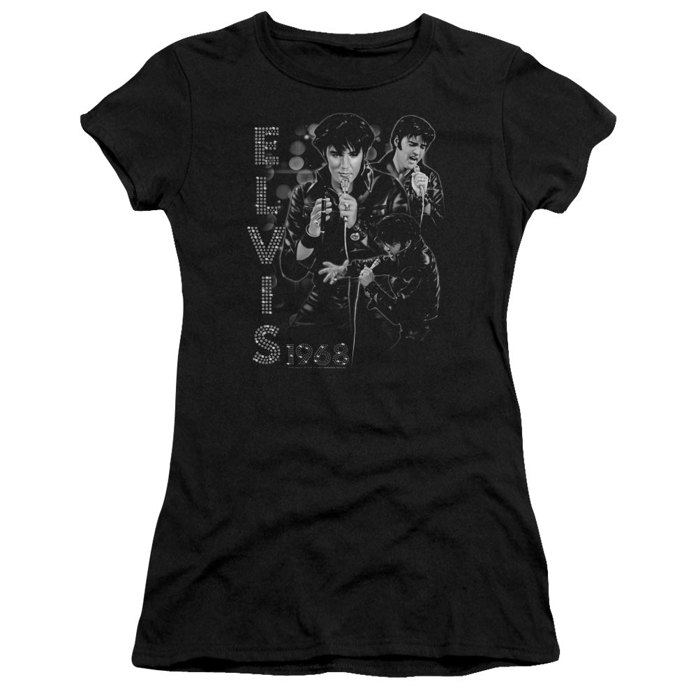 Elvis Presley - Leathered - Short Sleeve Junior Sheer - Black T-shirt