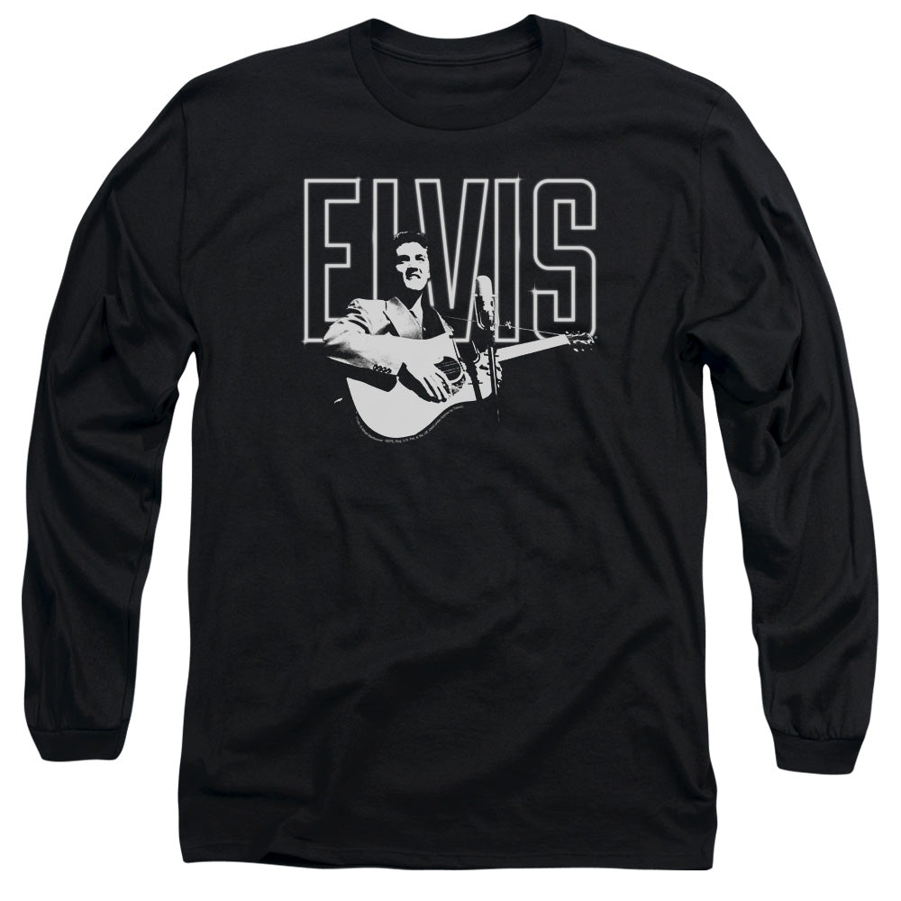 Elvis Presley - White Glow - Long Sleeve Adult 18/1 - Black T-shirt