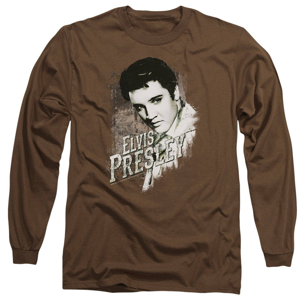 Elvis Presley - Rugged Elvis - Long Sleeve Adult 18/1 - Coffee T-shirt