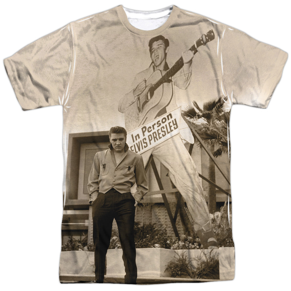 Elvis Presley - Larger Than Life - Short Sleeve Adult 100% Poly Crew - White T-shirt