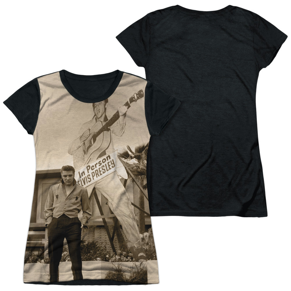 Elvis Presley - Larger Than Life - Short Sleeve Junior Poly Black Back - White T-shirt