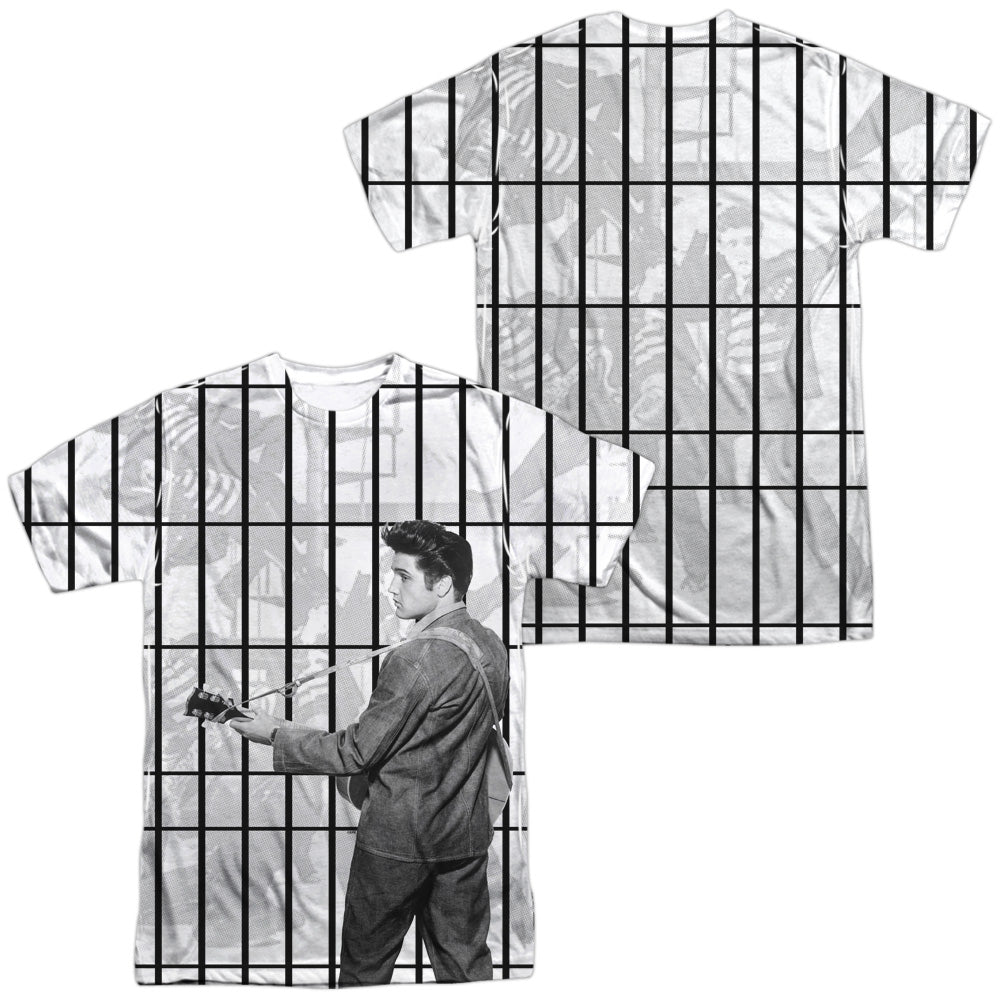 Elvis Presley - Whole Cell Block (Front/back Print) - Short Sleeve Adult 100% Poly Crew - White T-shirt