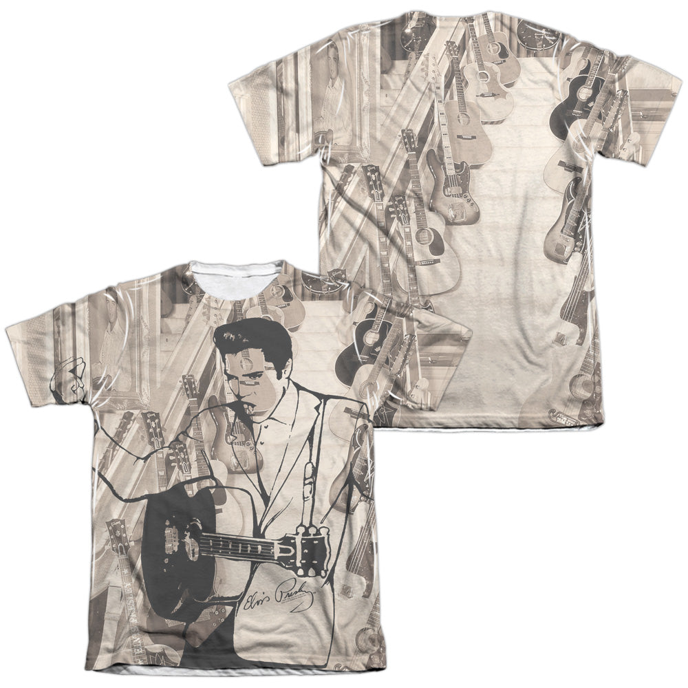 Elvis Presley - Guitarman (Front/back Print) - Adult 65/35 Poly/cotton Short Sleeve Tee - White T-shirt