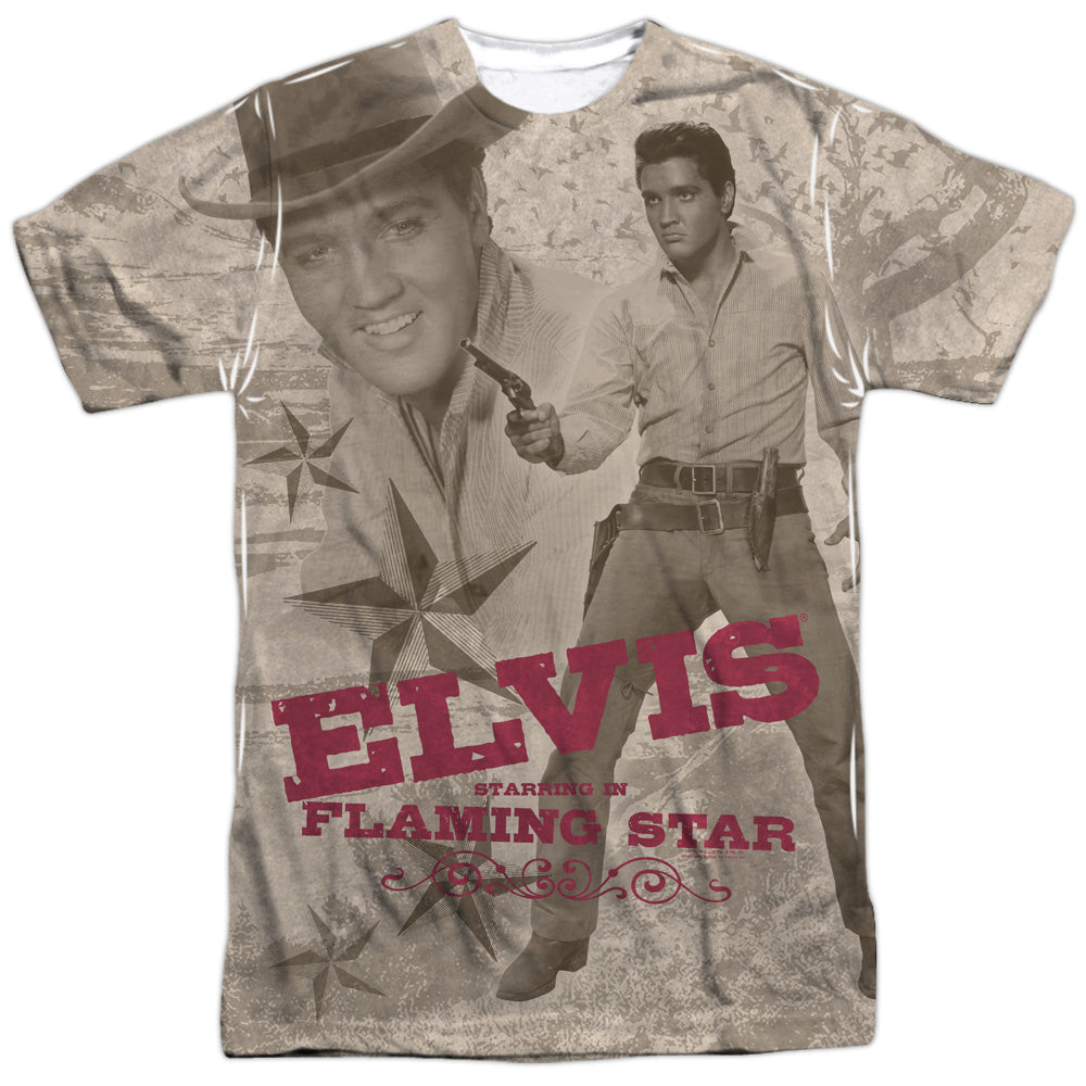 Elvis Presley - Flaming Star - Short Sleeve Adult 100% Poly Crew - White T-shirt