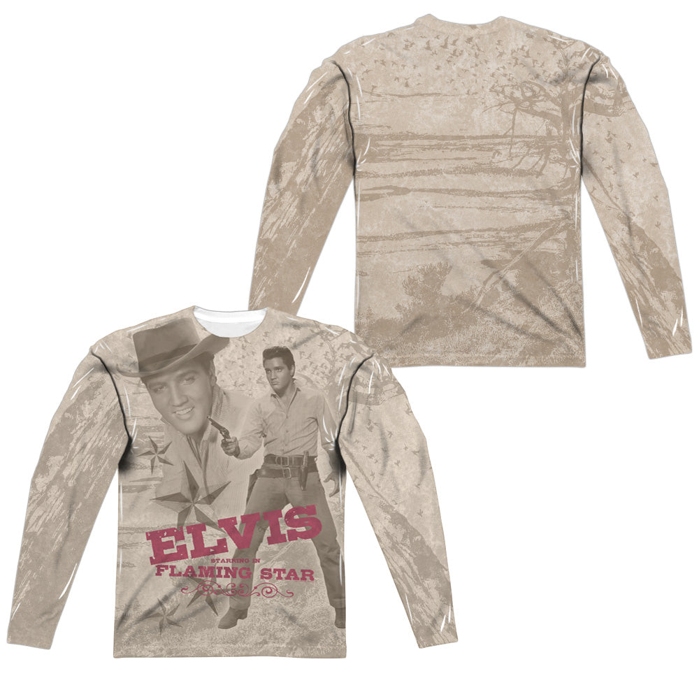 Elvis Presley - Flaming Star (Front/back Print) - Long Sleeve Adult Poly Crew - White T-shirt