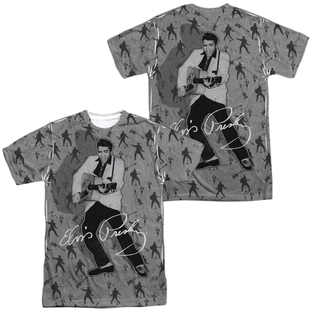 Elvis Presley - Rockin All Over (Front/back Print) - Short Sleeve Adult Poly Crew - White T-shirt