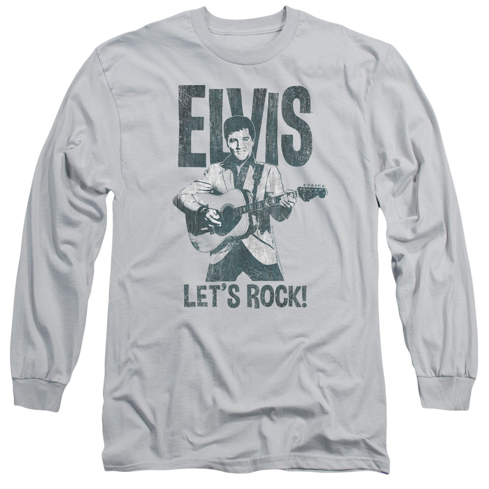 Elvis Presley - Lets Rock - Long Sleeve Adult 18/1 - Silver T-shirt