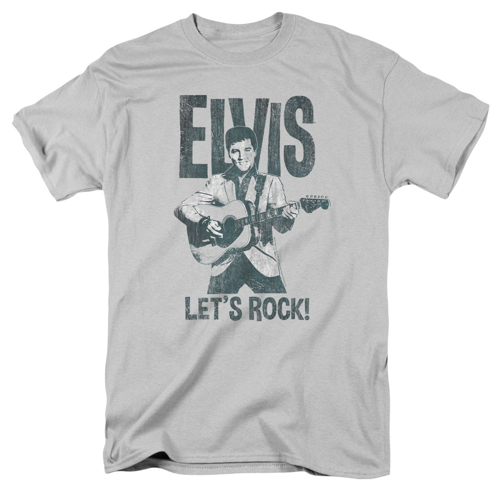 Elvis Presley - Lets Rock - Short Sleeve Adult 18/1 - Silver T-shirt