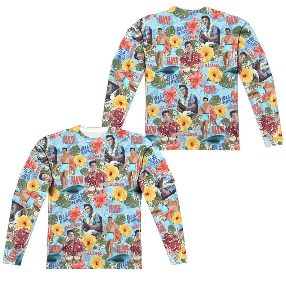 Elvis Presley - Surfs Up (Front/back Print) - Long Sleeve Adult Poly Crew - White T-shirt