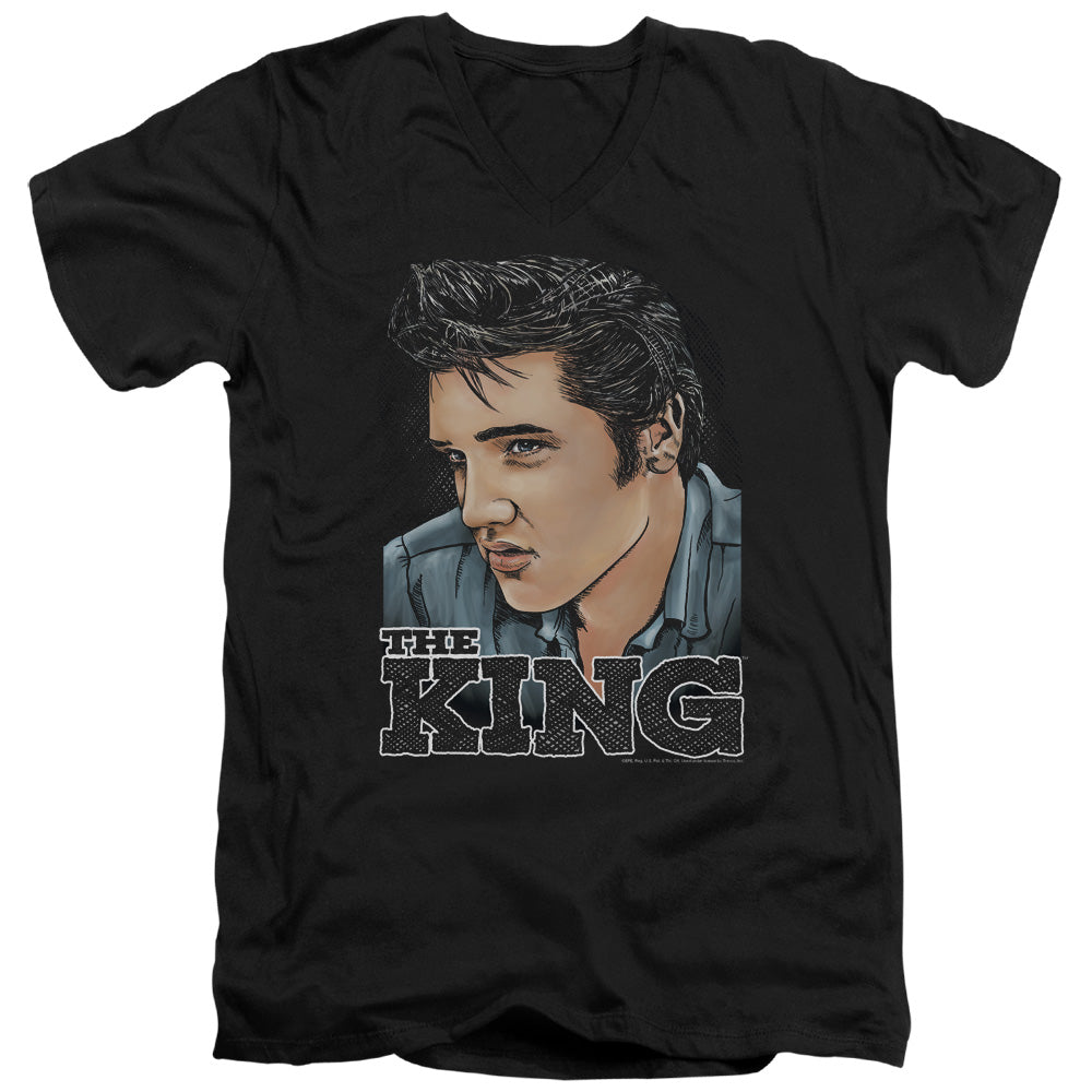 Elvis Presley - Graphic King - Short Sleeve Adult V-neck 30/1 - Black T-shirt