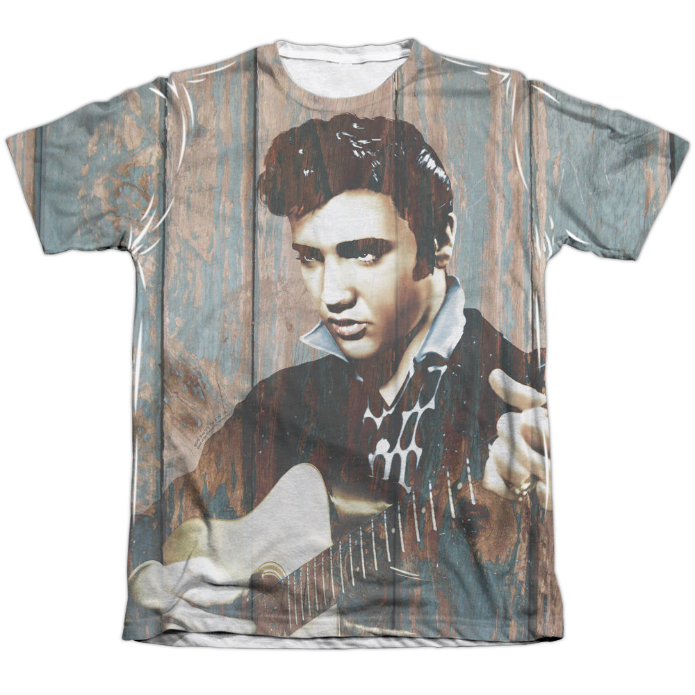 Elvis Presley - Woodgrain - Adult Poly/cotton Short Sleeve Tee - White T-shirt