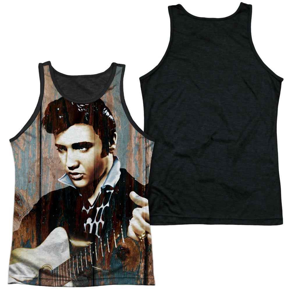 Elvis Presley - Woodgrain - Adult Poly Tank Top Black Back - White
