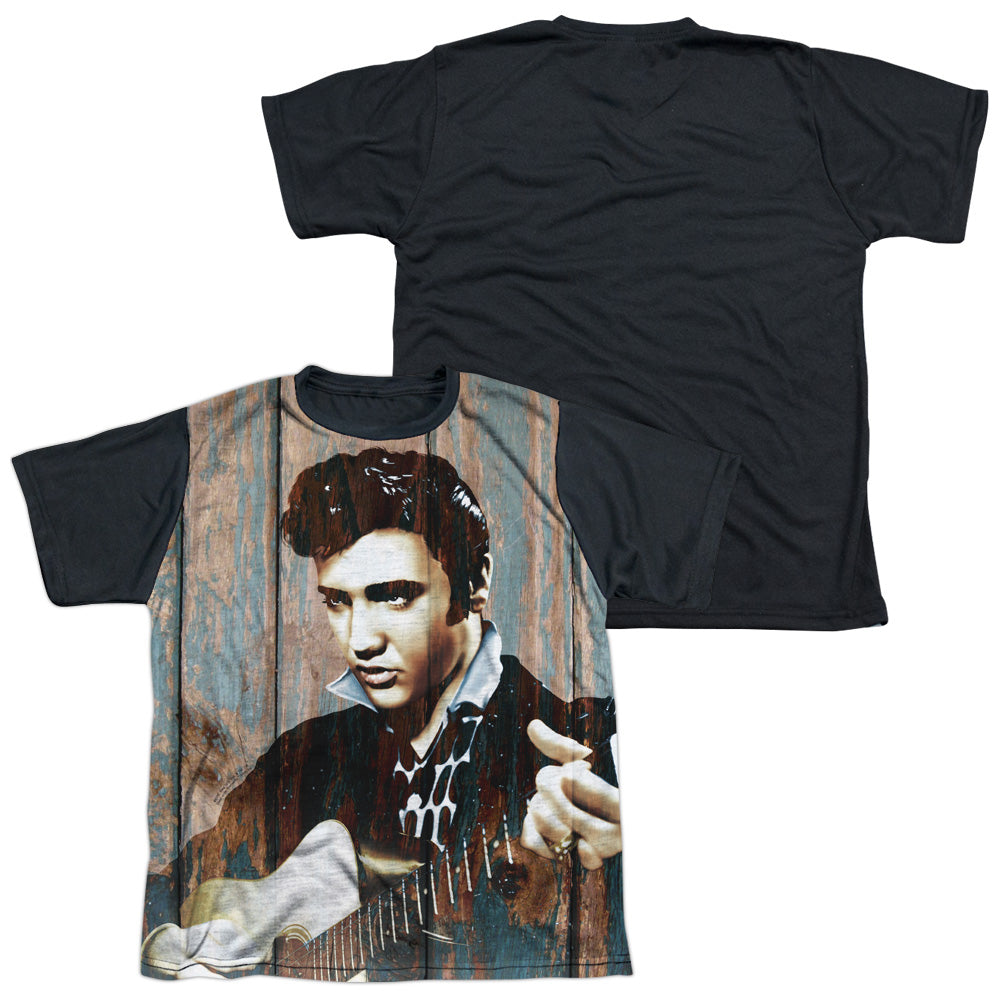 Elvis Presley - Woodgrain - Short Sleeve Youth White Front Black Back - White T-shirt
