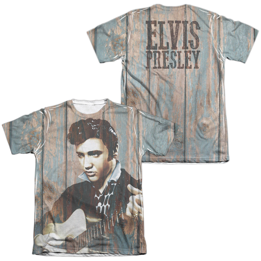Elvis Presley - Woodgrain (Front/back Print) - Adult Poly/cotton Short Sleeve Tee - White T-shirt