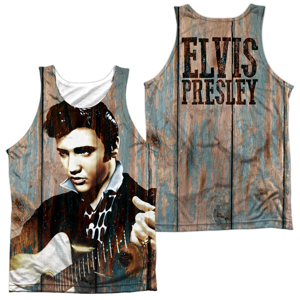 Elvis Presley - Woodgrain (Front/back Print) - Adult 100% Poly Tank Top - White
