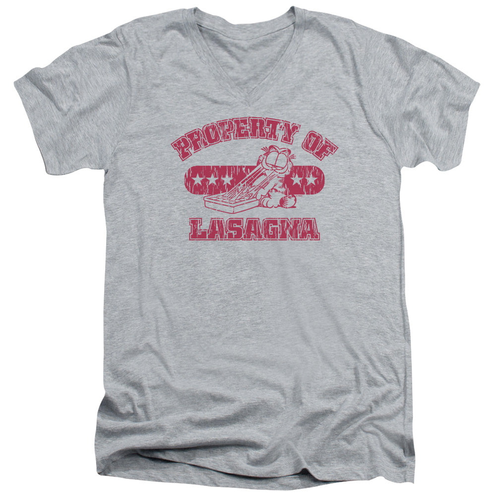 Garfield - Property Of Lasagna - Short Sleeve Adult V-neck - Athletic Heather T-shirt