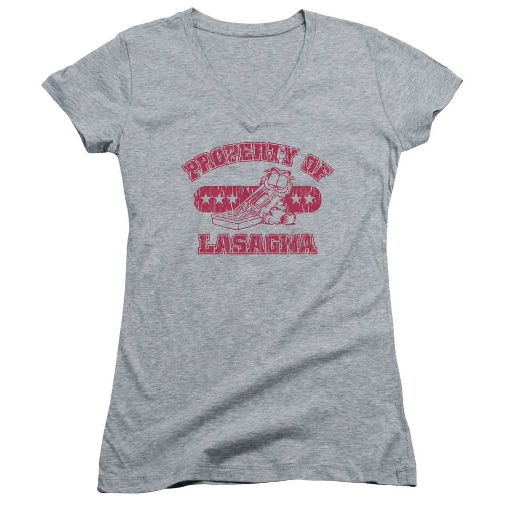 Garfield - Property Of Lasagna - Junior V-neck - Athletic Heather
