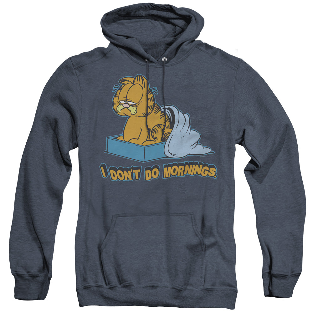 Garfield - I Dont Do Mornings - Adult Heather Hoodie - Navy