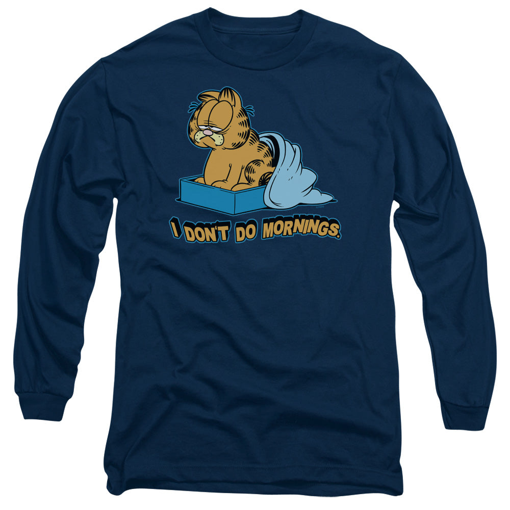 Garfield - I Dont Do Mornings - Long Sleeve Adult 18/1 - Navy T-shirt