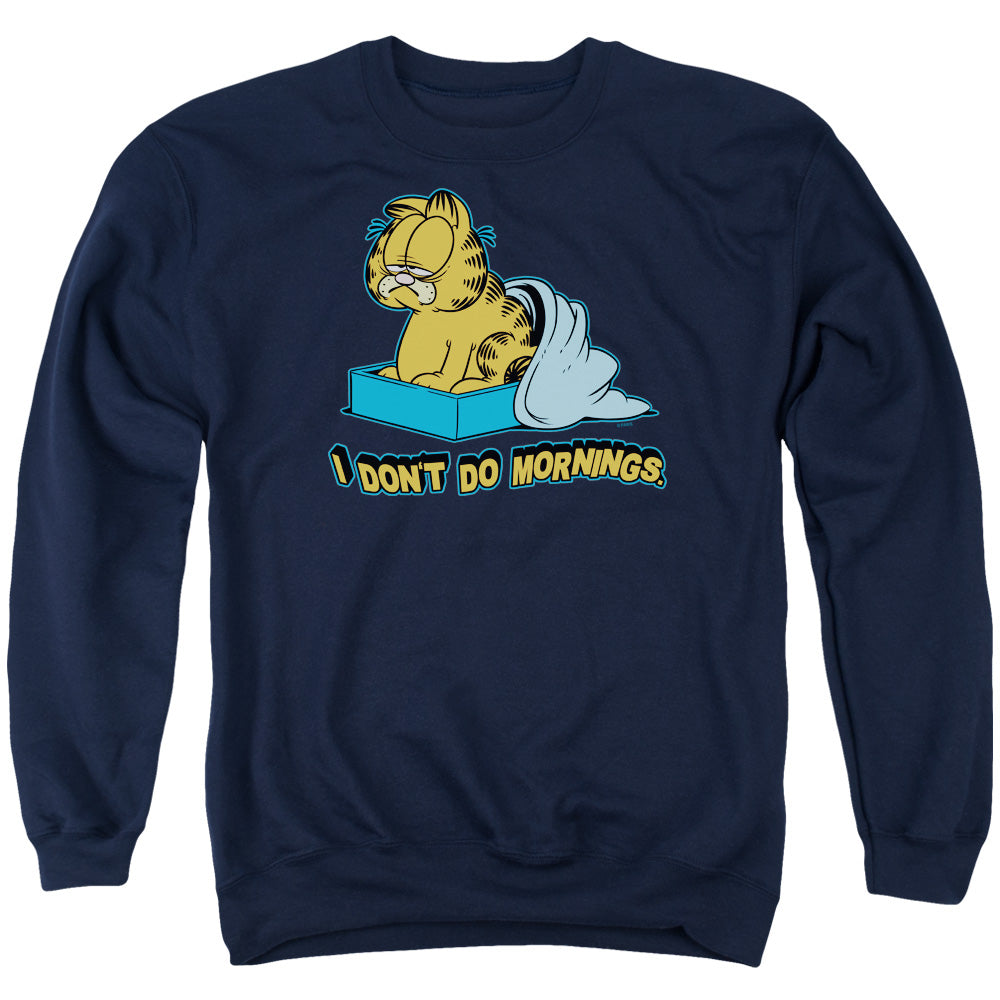 Garfield - I Dont Do Mornings - Adult Crewneck Sweatshirt - Navy