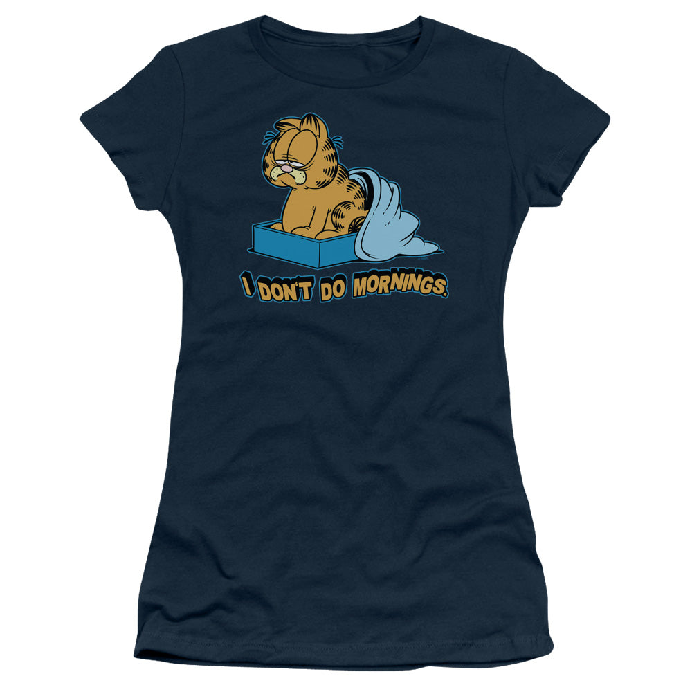 Garfield - I Dont Do Mornings - Short Sleeve Junior Sheer - Navy T-shirt
