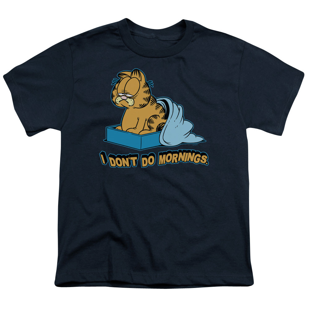 Garfield - I Dont Do Mornings - Short Sleeve Youth 18/1 - Navy T-shirt