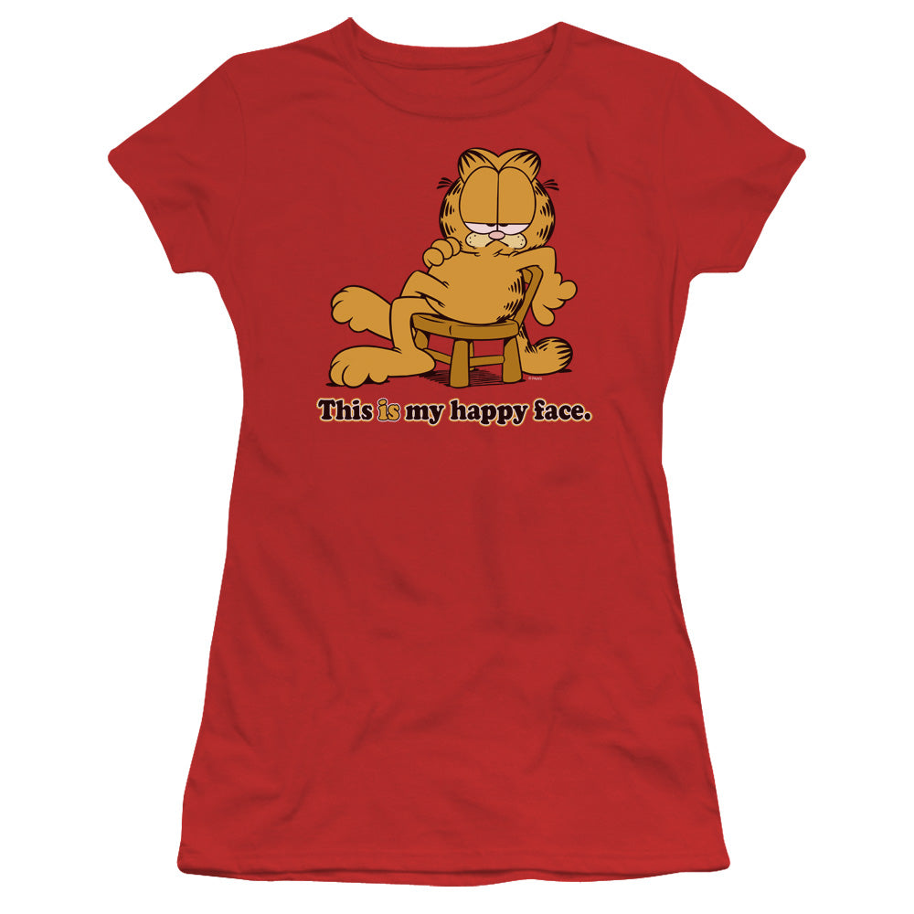 Garfield - Happy Face - Short Sleeve Junior Sheer - Red T-shirt