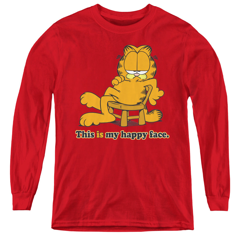 Garfield - Happy Face - Youth Long Sleeve Tee - Red