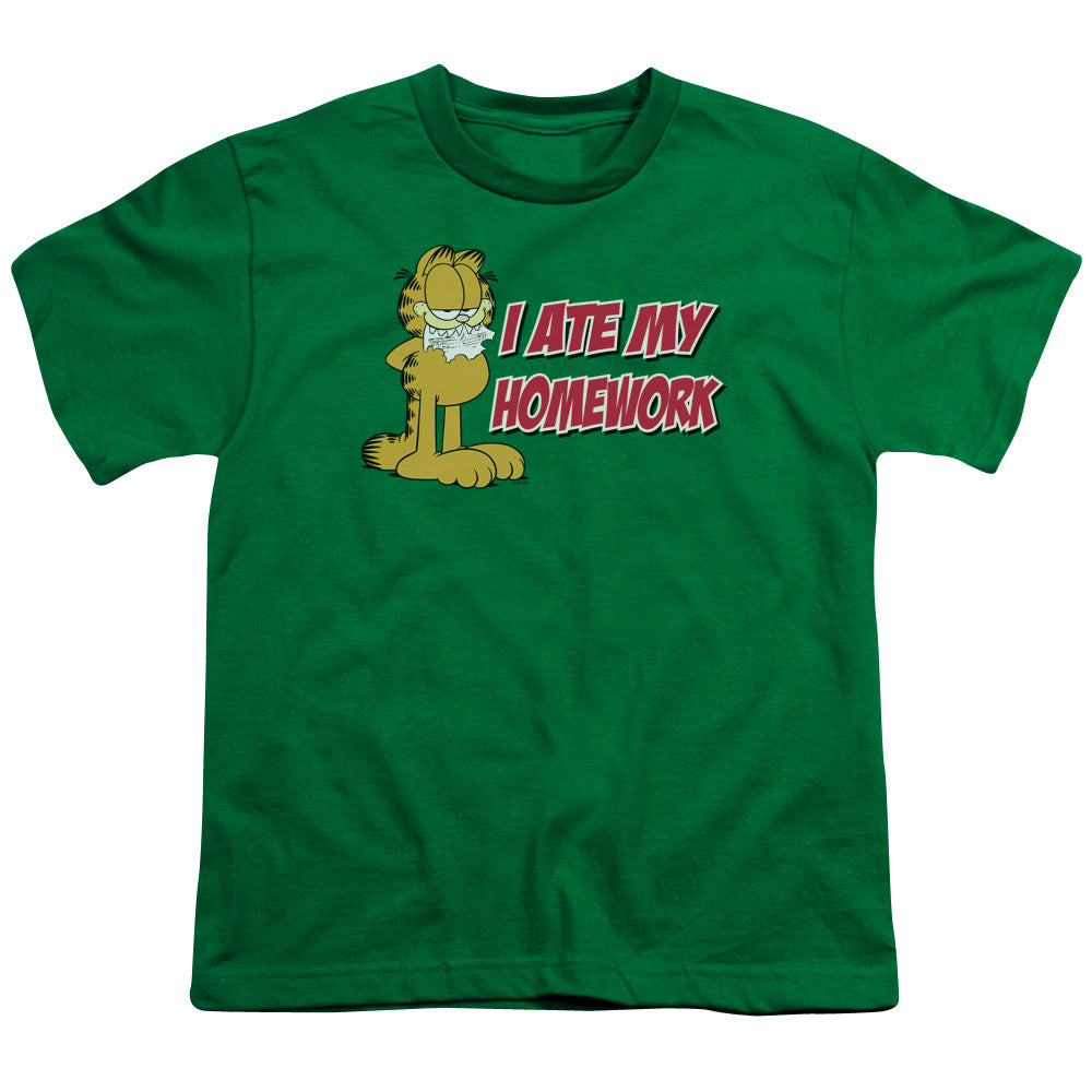 Garfield - I Ate My Homework - Short Sleeve Youth 18/1 - Kelly Green T-shirt