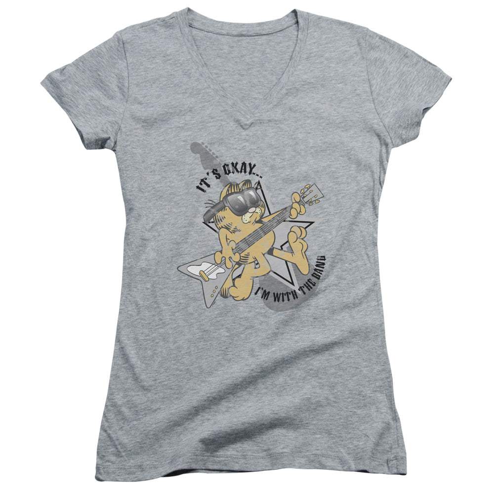 Garfield Im With The Band - Junior V-neck - Athletic Heather
