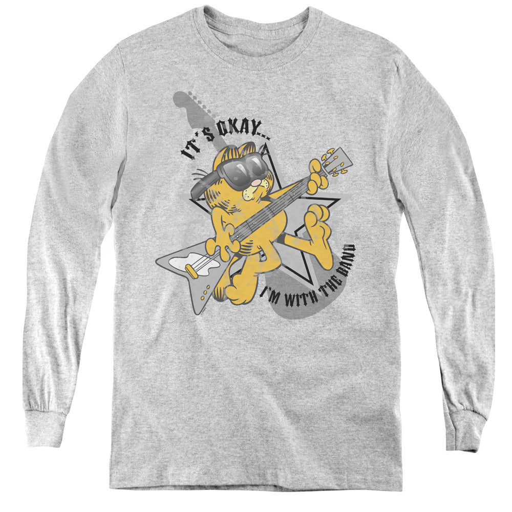 Garfield - Im With The Band - Youth Long Sleeve Tee - Athletic Heather