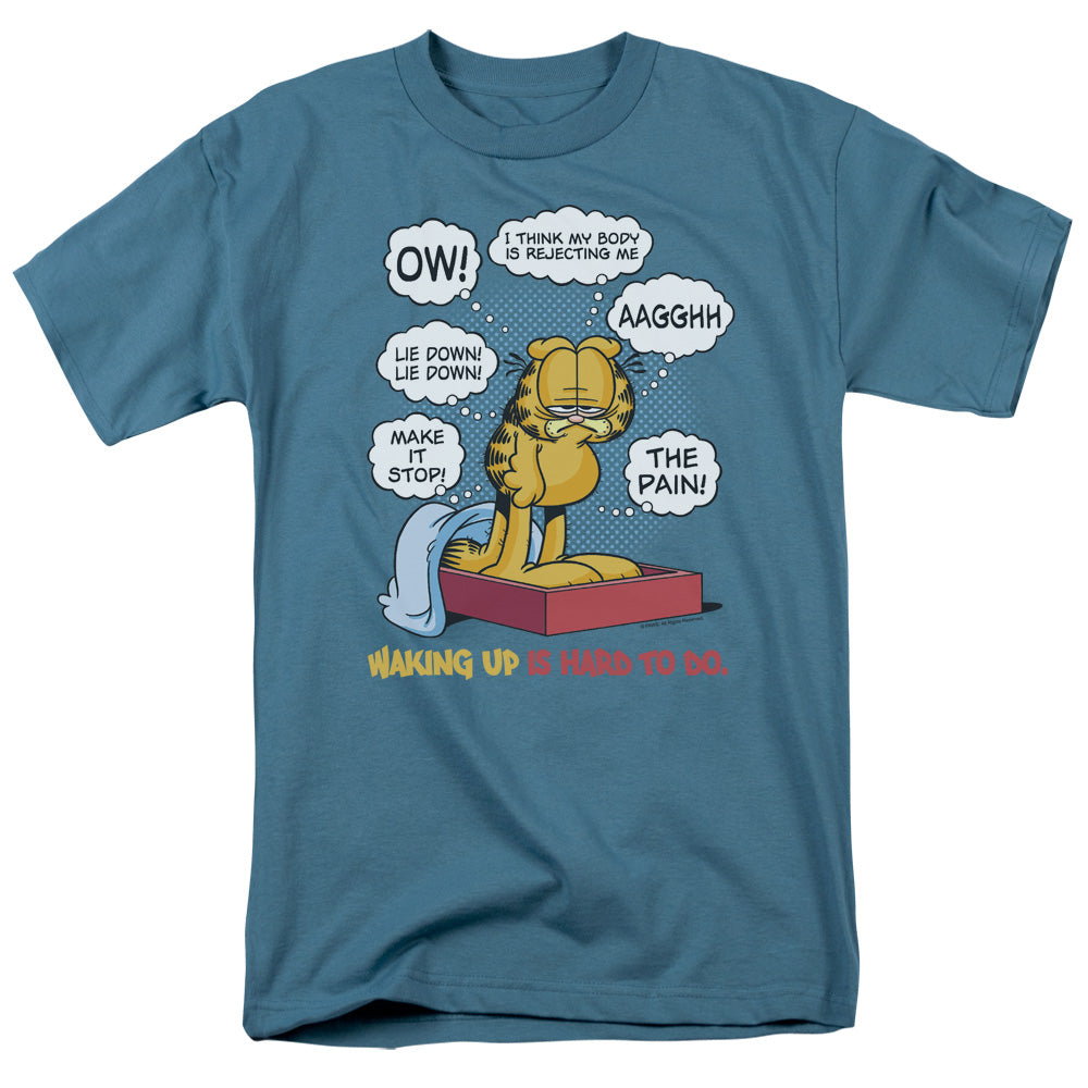 Garfield - Waking Up Is Hard To Do - Short Sleeve Adult 18/1 - Slate T-shirt